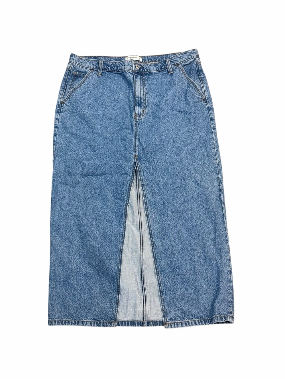 Y2K Abercrombie & Fitch High Rise Denim Midi Skirt Size 16 33 Waist